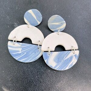 Blue and white clay earrings
